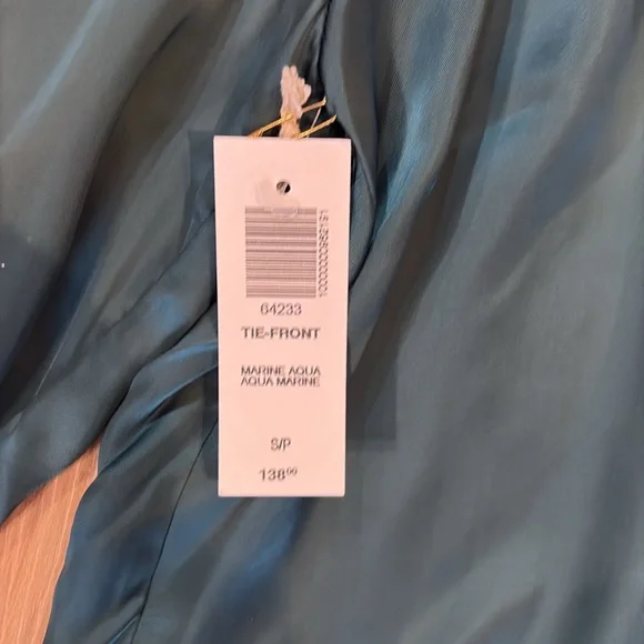 Aritzia NWT Marine aqua size small tie front Elegant Blouse - Picture 2 of 4